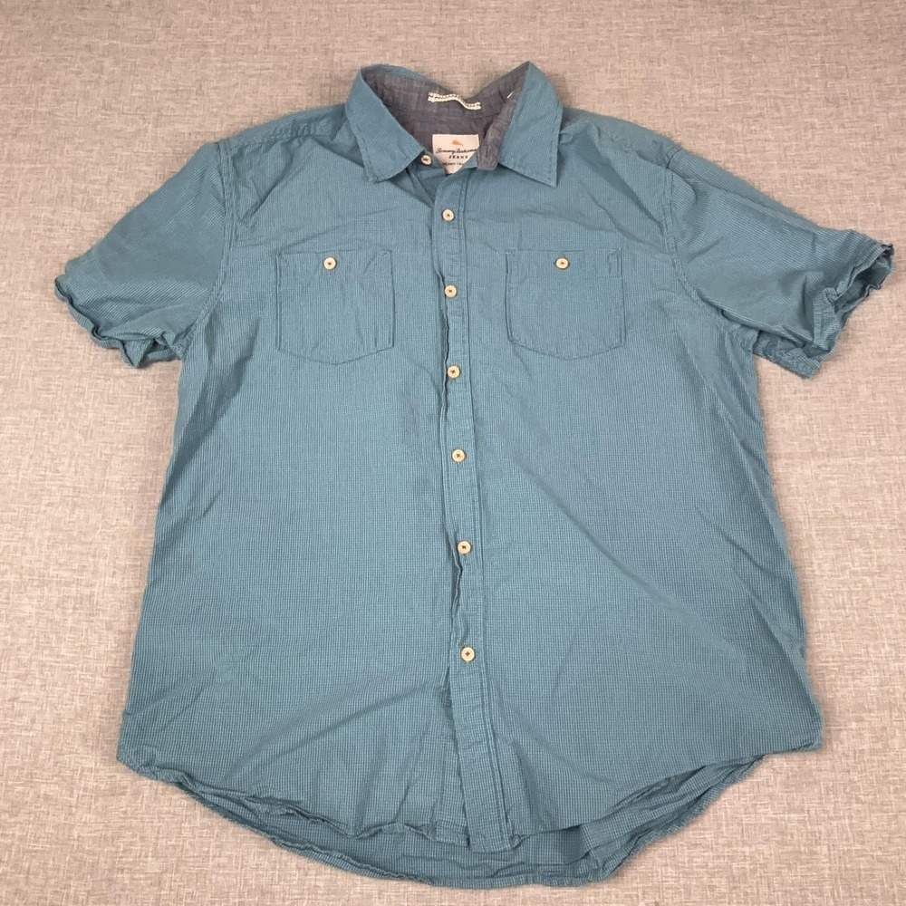 Tommy Bahama Shirt Mens Large Blue Check Short Sleeve Button Up Relaxed